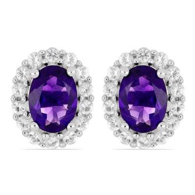 BUY AFRICAN AMETHYST GEMSTONE HALO EARRINGS IN STERLING SILVER